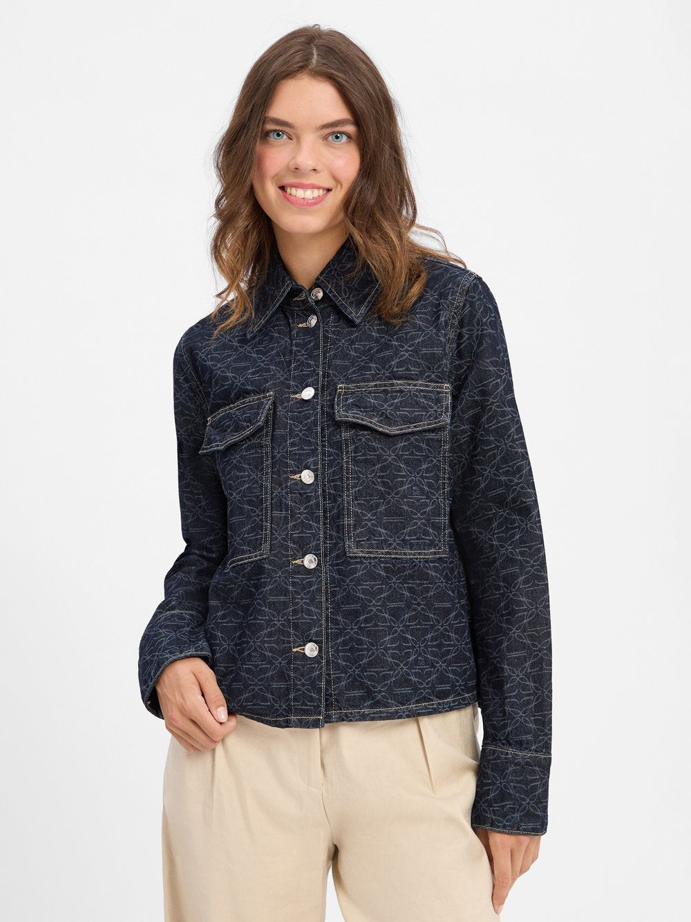 HUGO Jeansjacke Damen Baumwolle gemustert