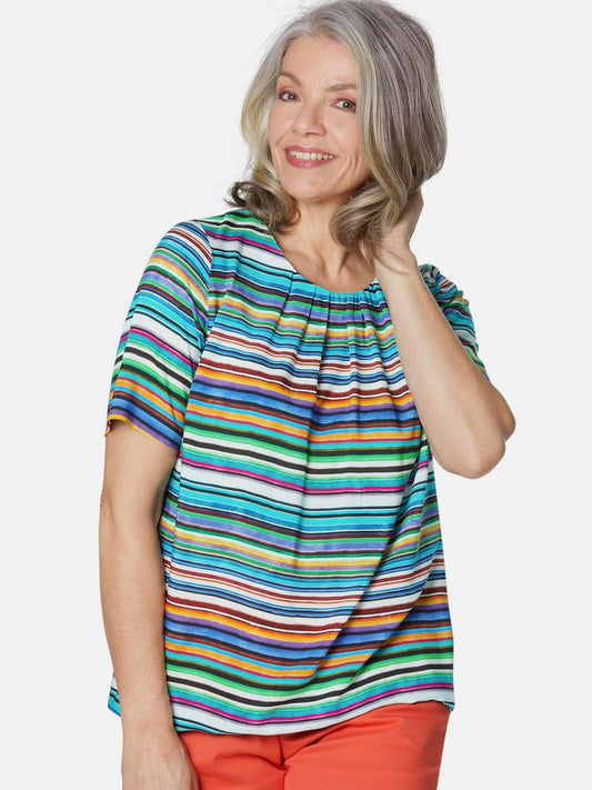 Goldner Druckbluse Damen Viskose gestreift