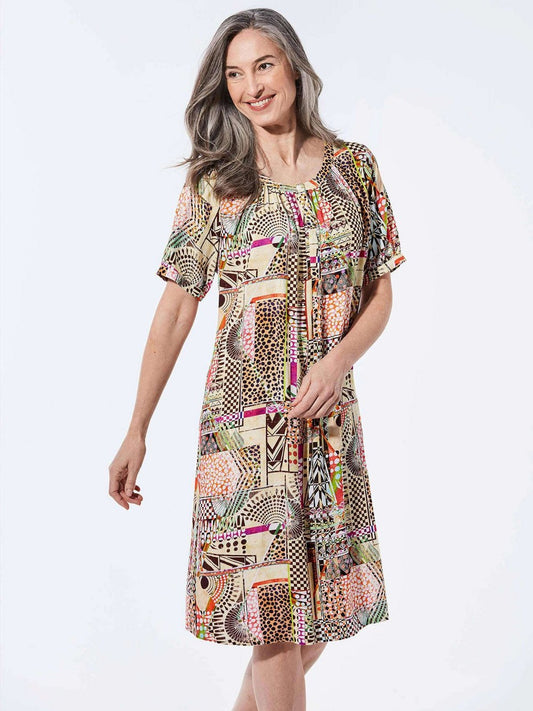 Goldner Kleid Damen Viskose gemustert