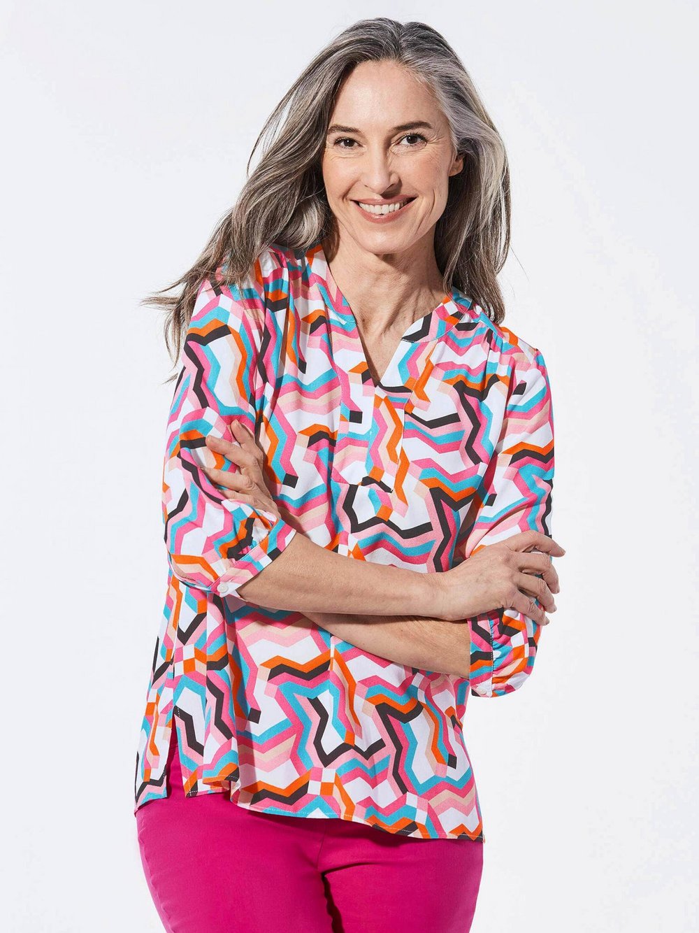 Goldner Bluse Damen Viskose gemustert