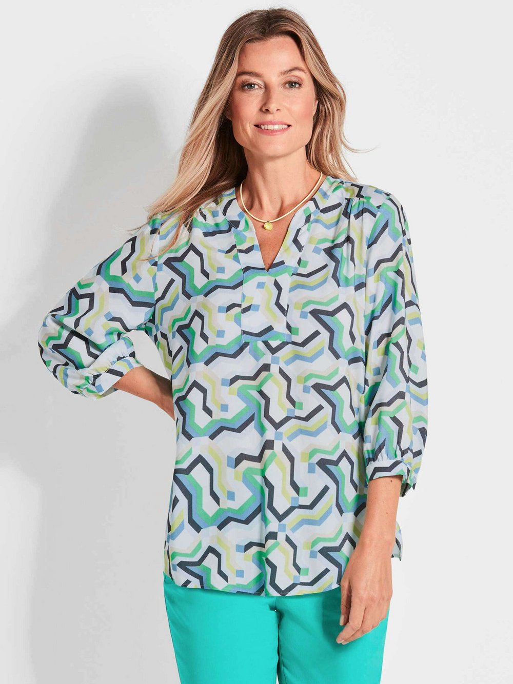 Goldner Bluse Damen Viskose gemustert