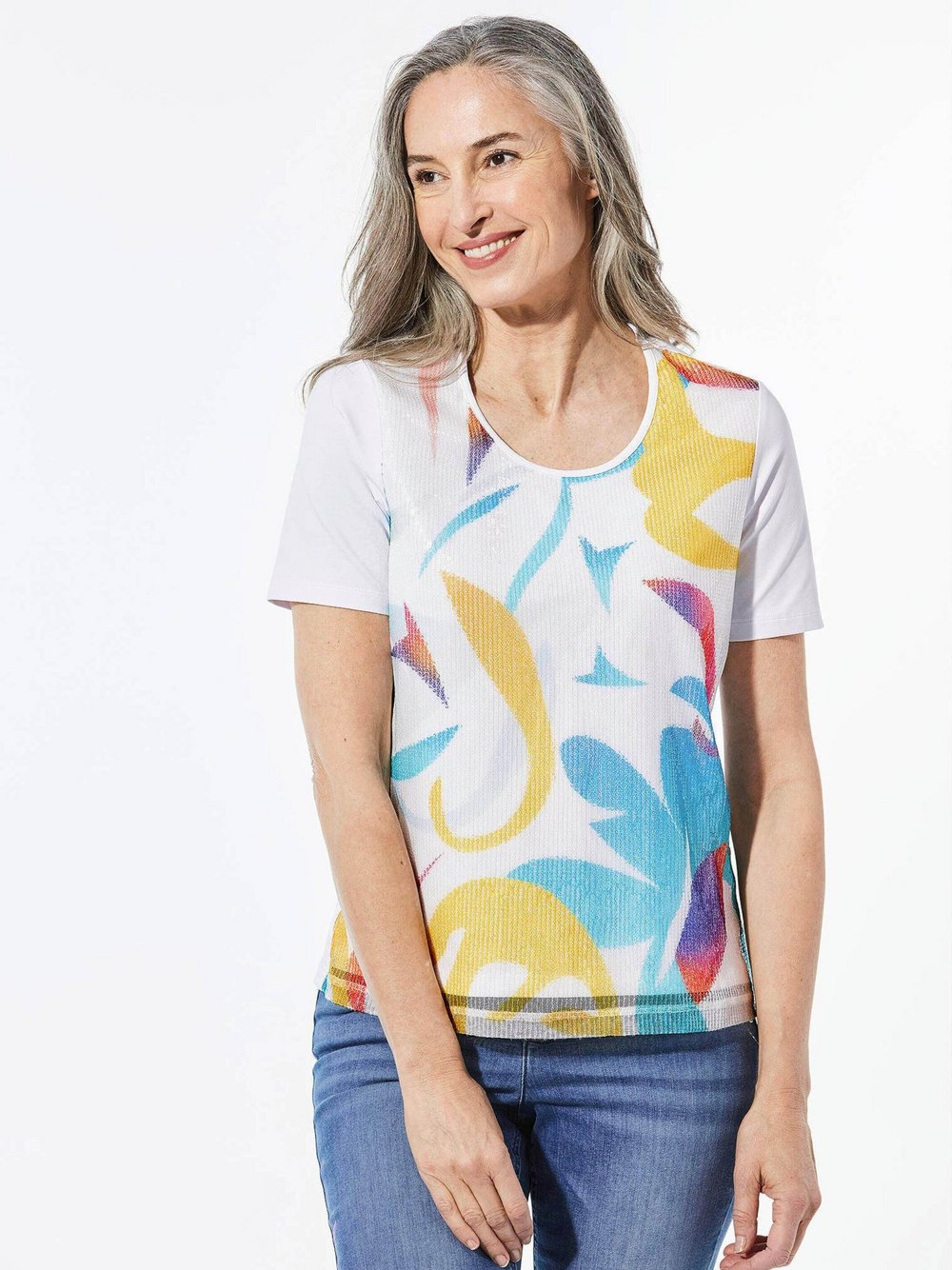 Goldner Shirt Damen Baumwolle gemustert