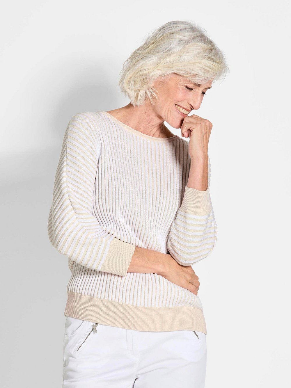 Goldner Pullover Damen Baumwolle strukturiert