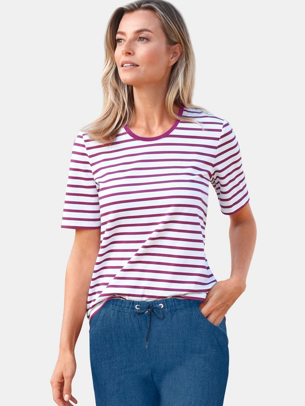 Goldner Ringelshirt Damen Baumwolle gemustert