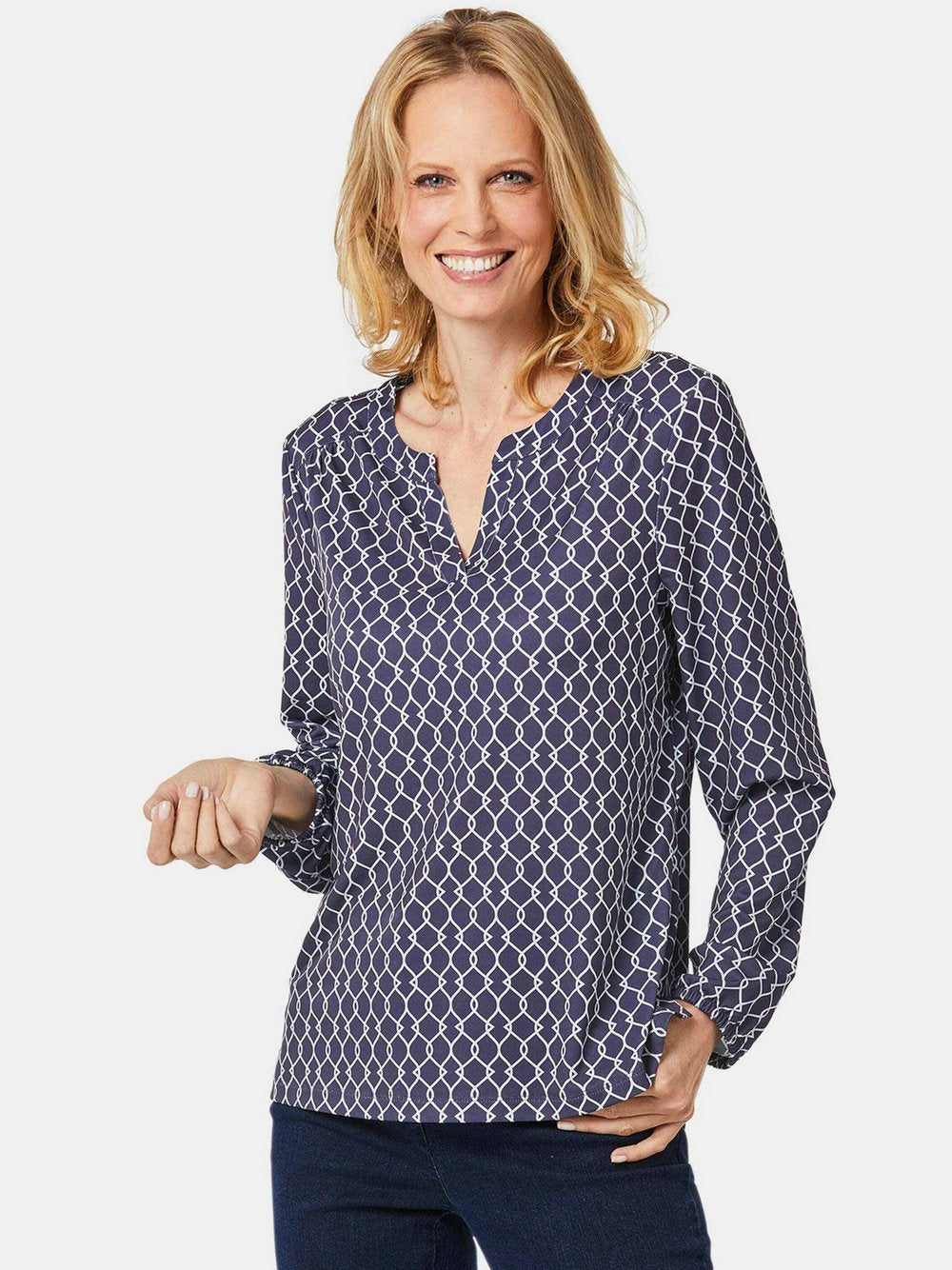 Goldner Jerseybluse Damen bedruckt