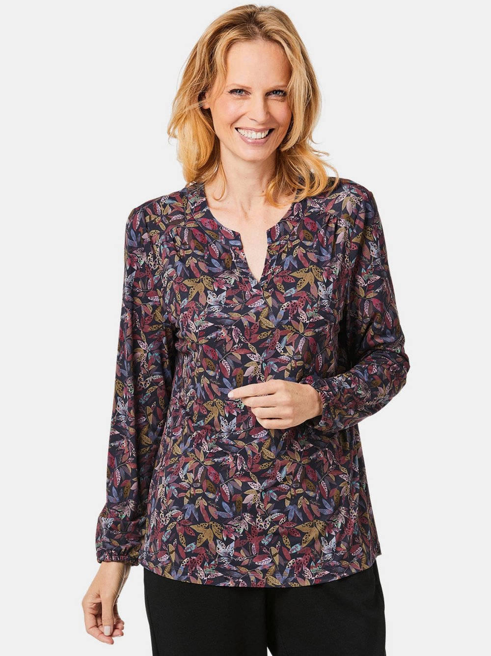 Goldner Jerseybluse Damen bedruckt