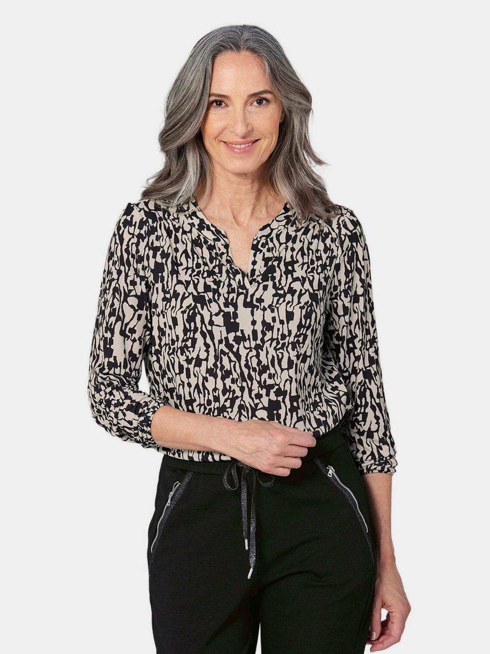 Goldner Jerseybluse Damen bedruckt