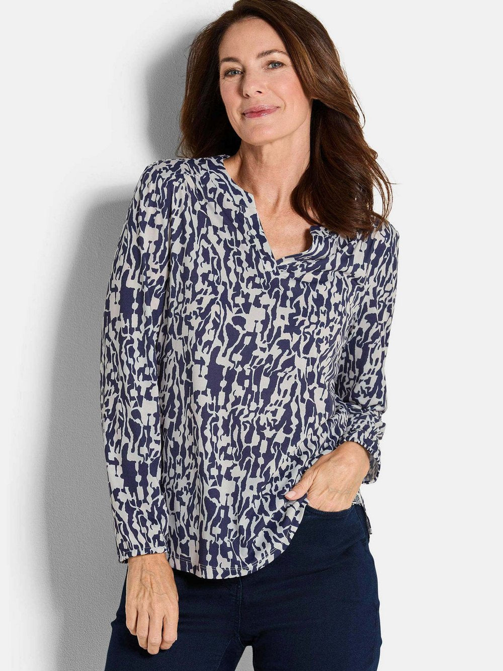 Goldner Jerseybluse Damen bedruckt