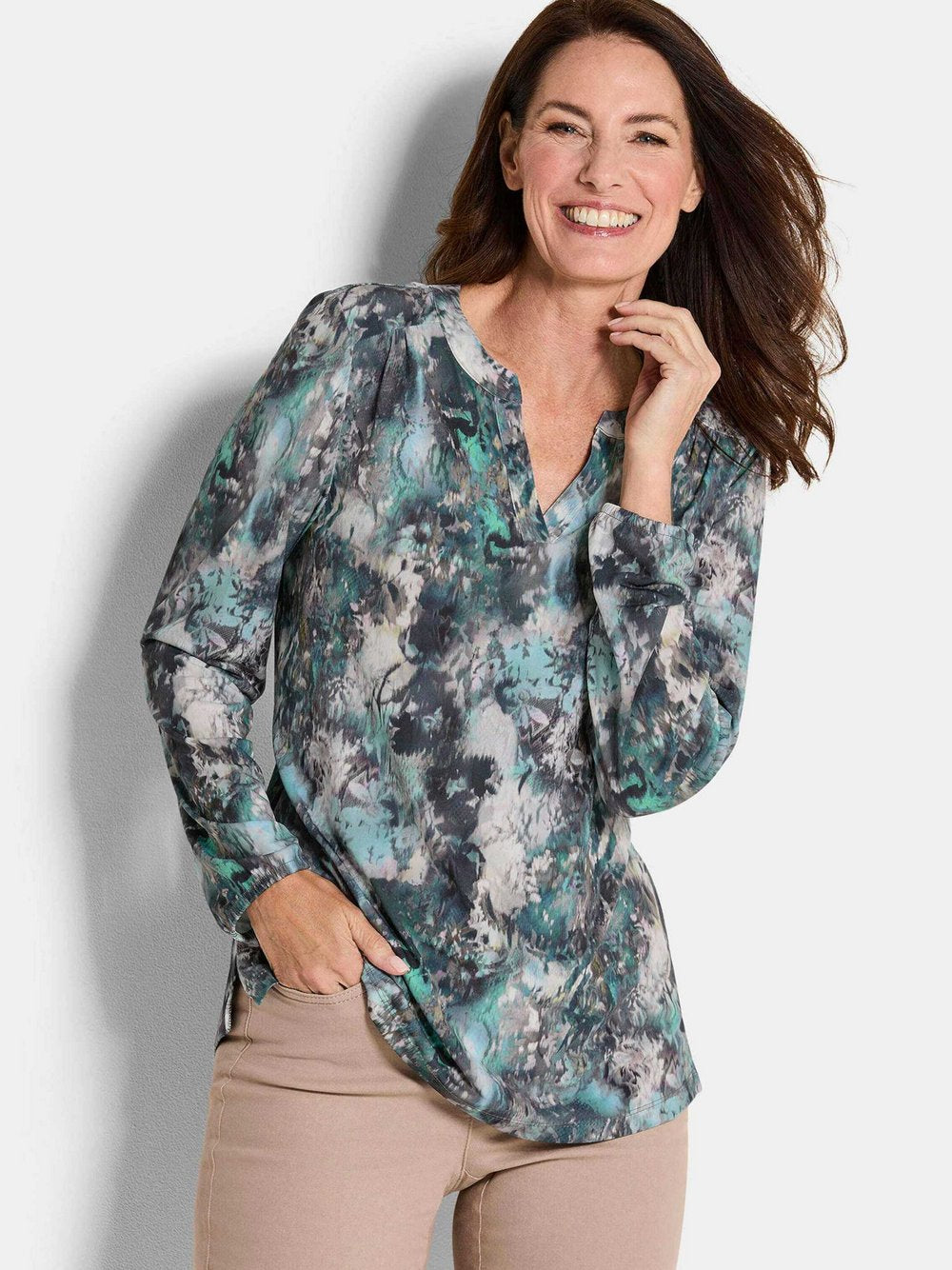 Goldner Jerseybluse Damen bedruckt