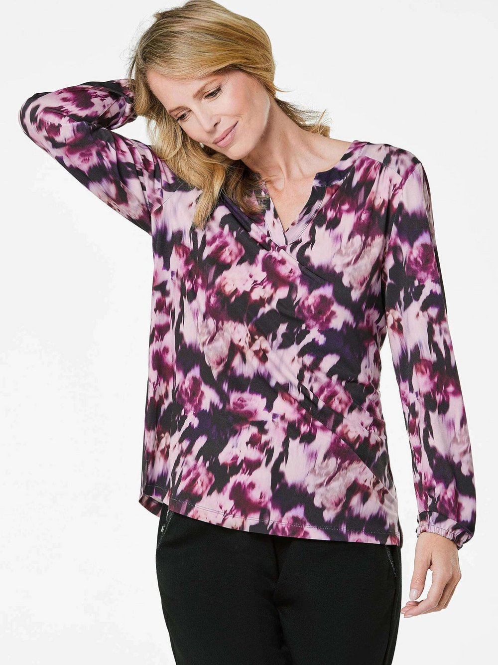 Goldner Jerseybluse Damen bedruckt