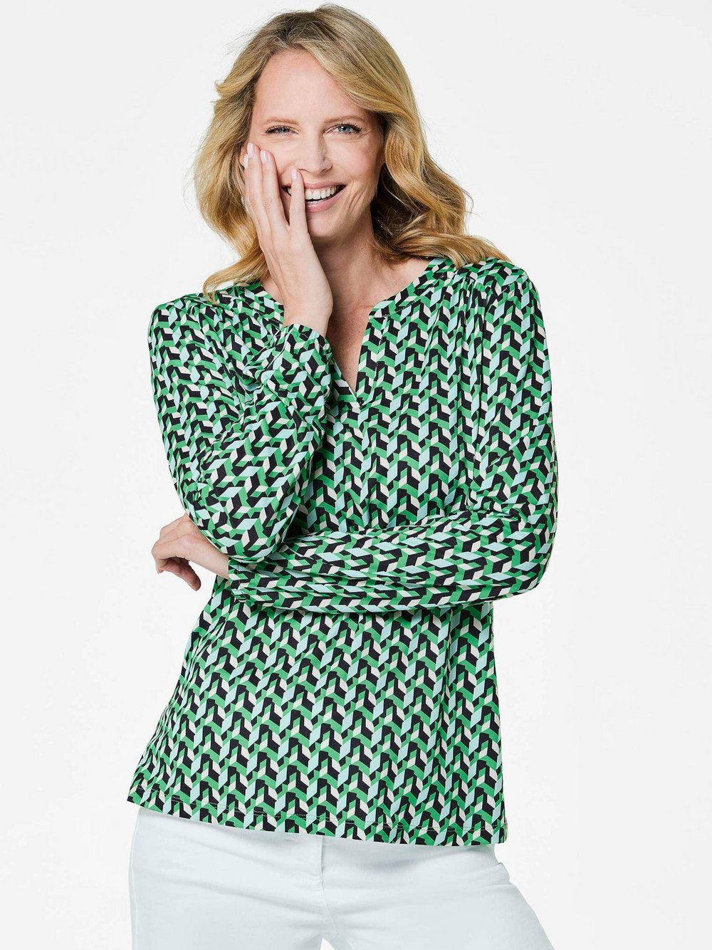 Goldner Jerseybluse Damen bedruckt