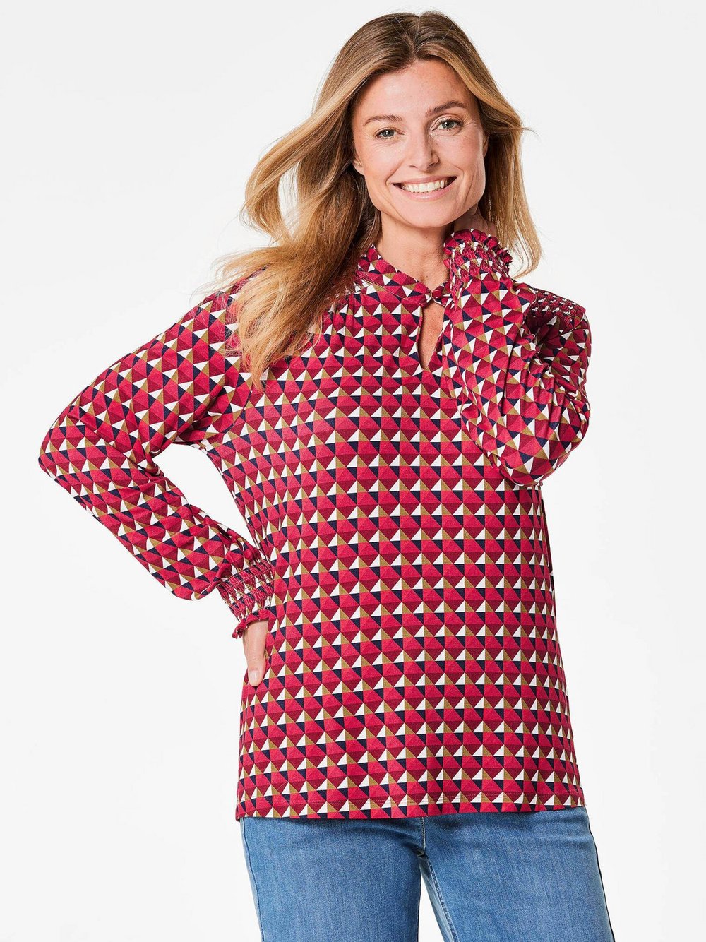 Goldner Jerseybluse Damen Viskose bedruckt