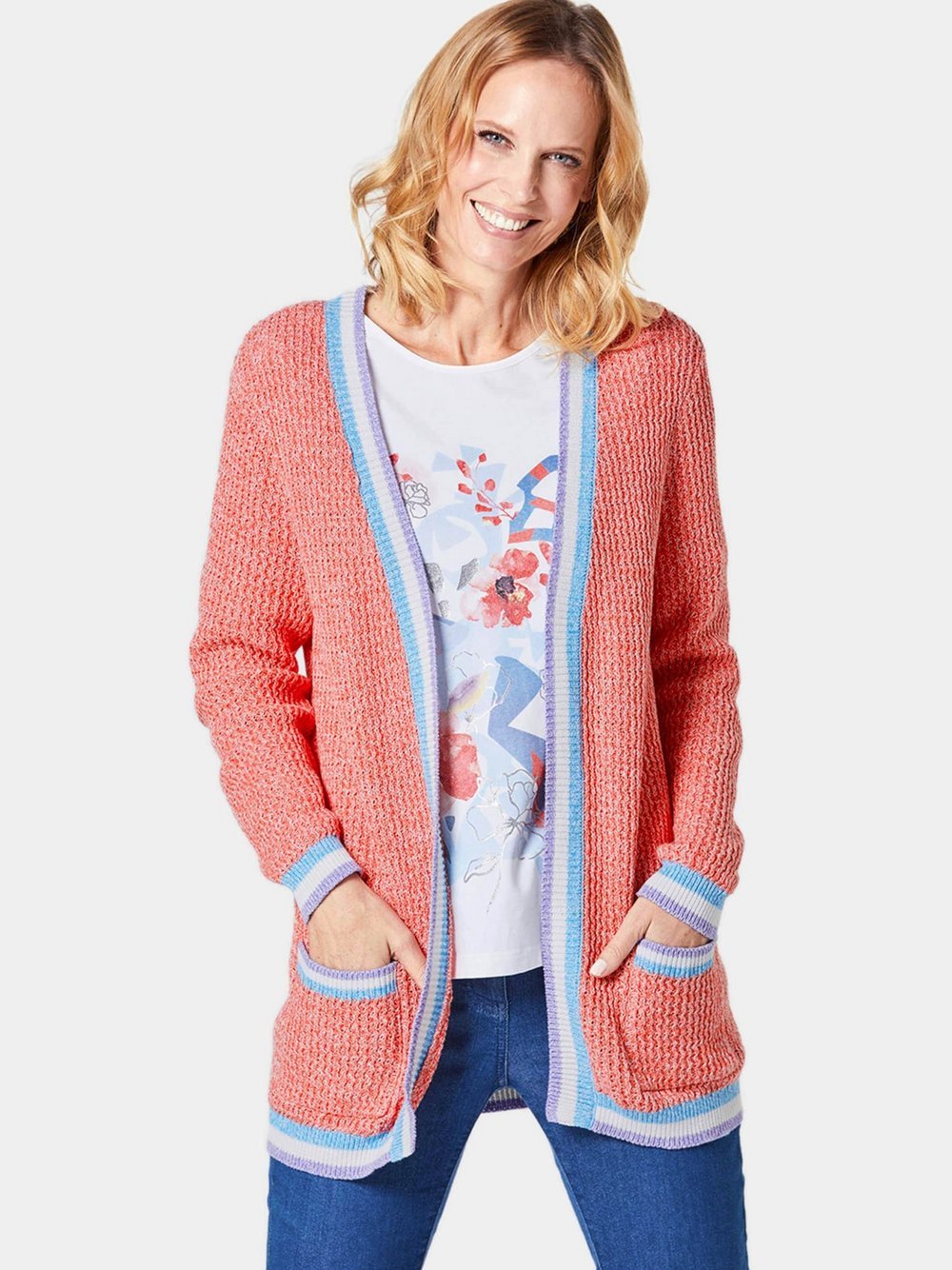 Goldner Strickjacke Damen Baumwolle gemustert