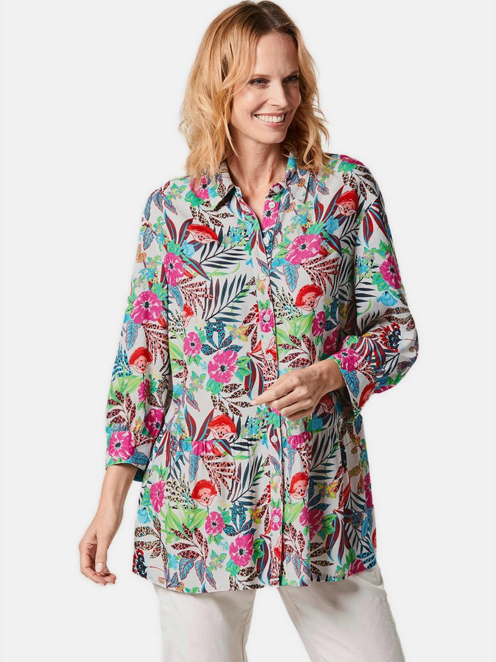 Goldner Druckbluse Damen Viskose gemustert