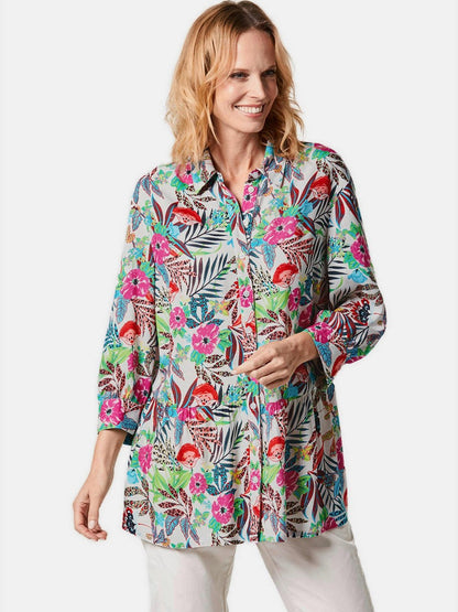 Goldner Druckbluse Damen Viskose gemustert