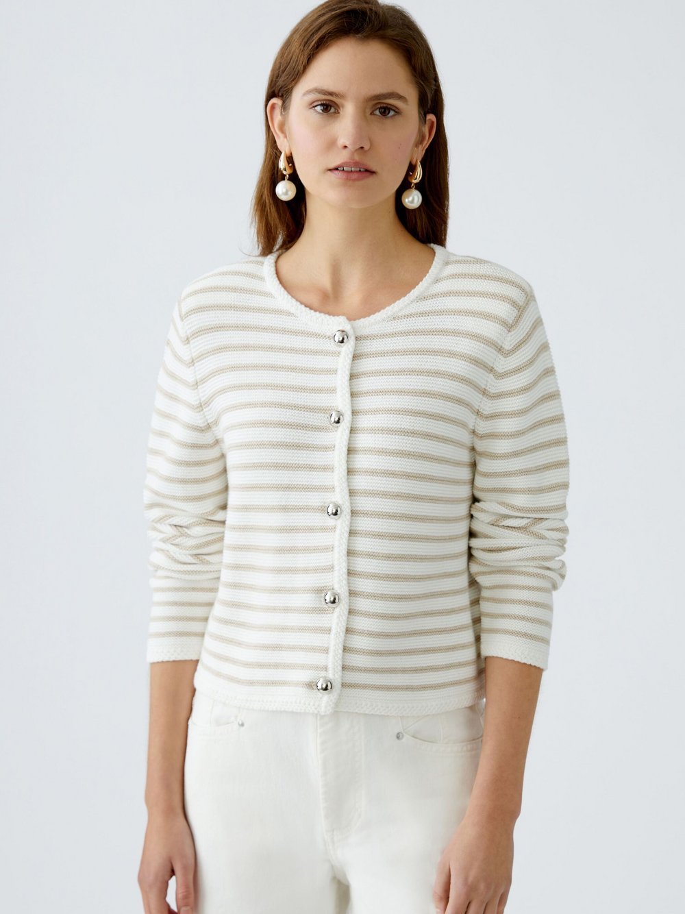 Oui Strickjacke Damen Baumwolle gestreift