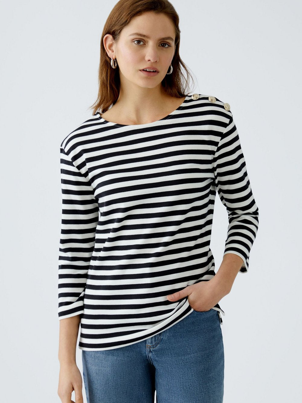 Oui Langarmshirt Damen Baumwolle gestreift