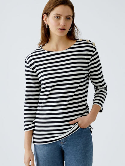Oui Langarmshirt Damen Baumwolle gestreift
