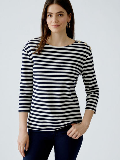 Oui Langarmshirt Damen Baumwolle gestreift