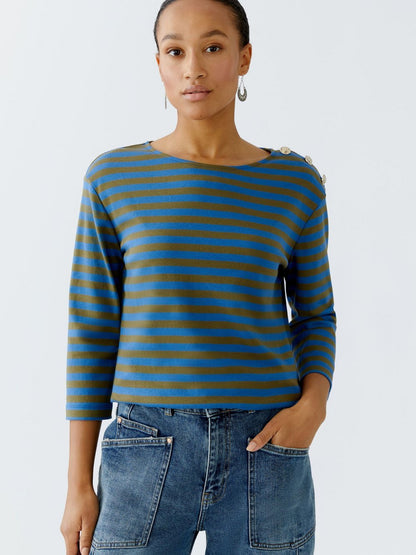Oui Langarmshirt Damen Baumwolle gestreift