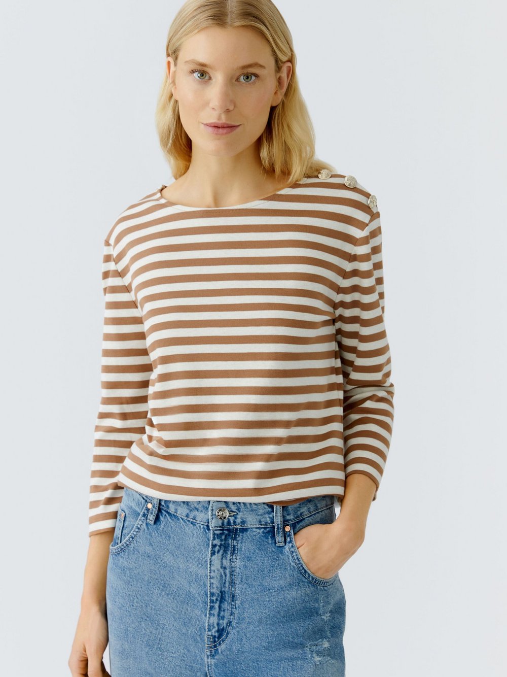 Oui Langarmshirt Damen Baumwolle gestreift