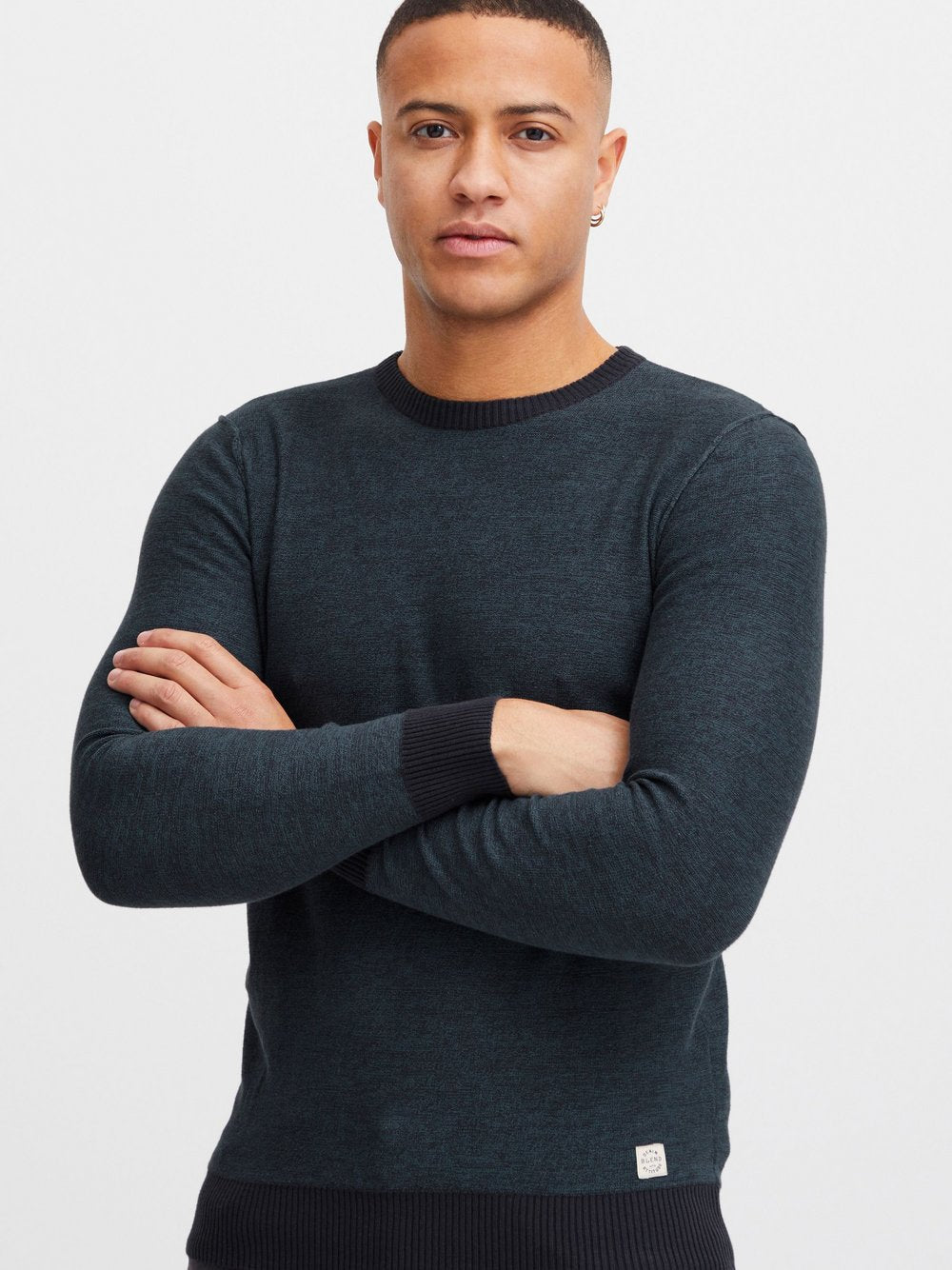 BLEND Rundhalspullover Herren Baumwolle gemustert