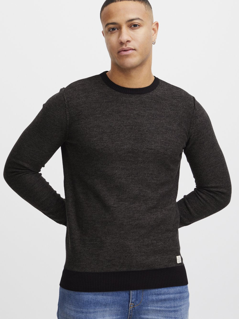 BLEND Rundhalspullover Herren Baumwolle gemustert