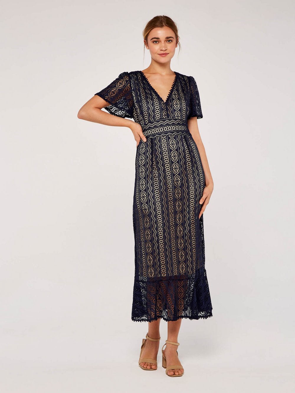 Apricot Midikleid Damen gemustert