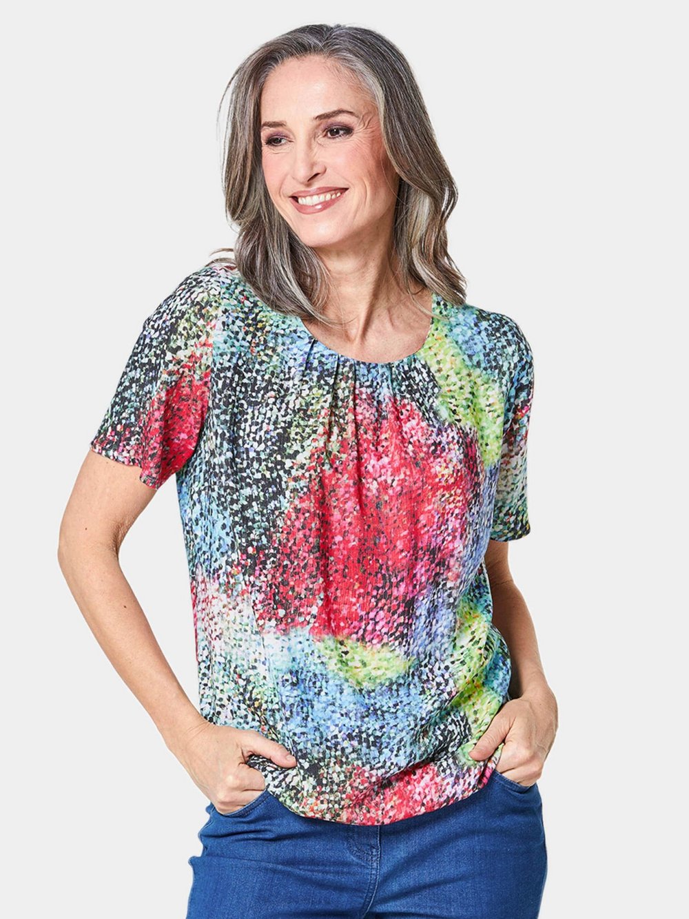 Goldner Druckbluse Damen Viskose gestreift