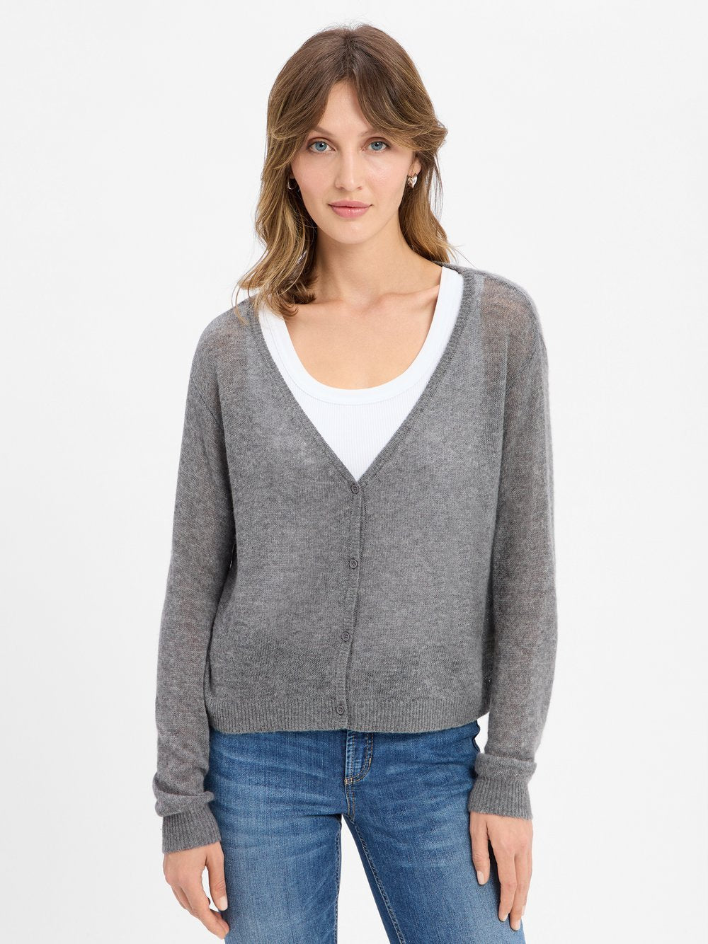 american vintage Strickjacke mit Cashmere-Anteil Damen Wolle meliert