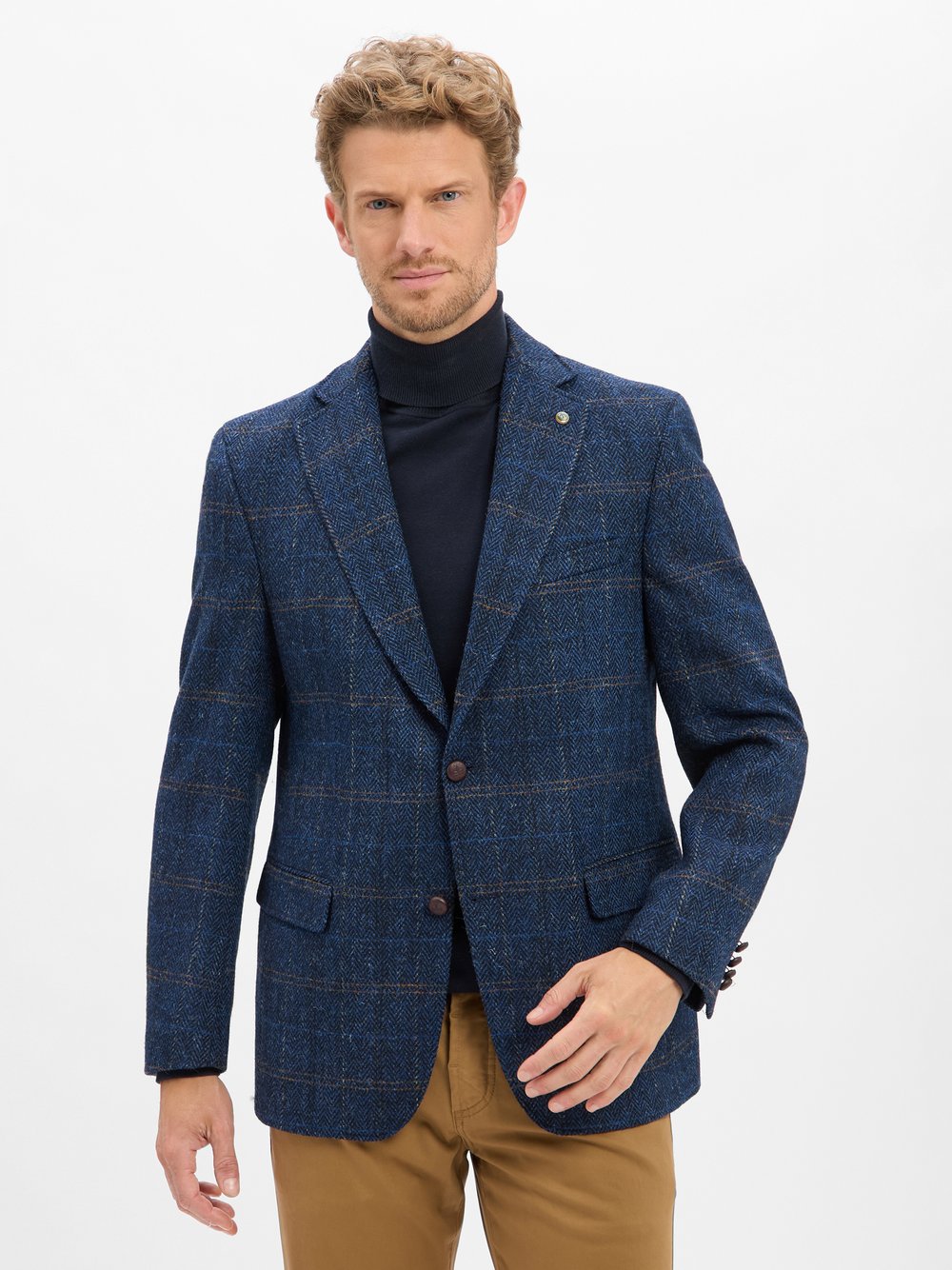 Carl Gross Schurwoll-Sakko Herren Modern Fit Schurwolle kariert