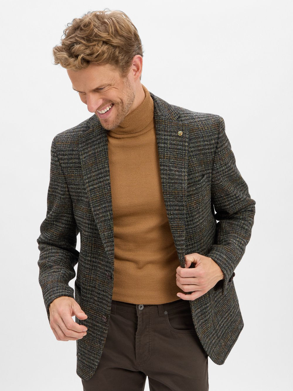 Carl Gross Schurwoll-Sakko Herren Modern Fit Schurwolle kariert