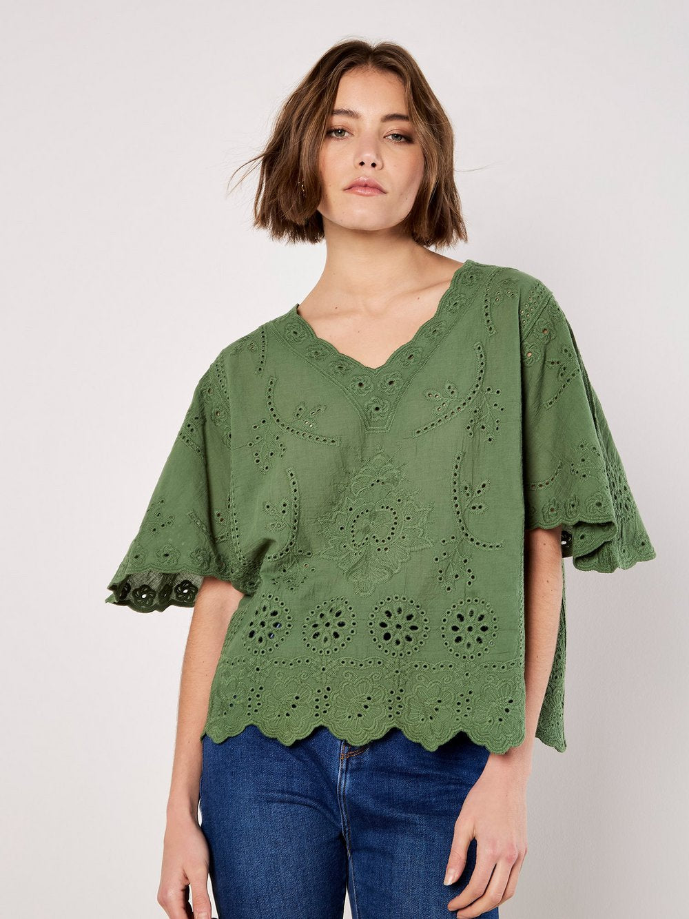 Apricot Bluse Damen Baumwolle bedruckt