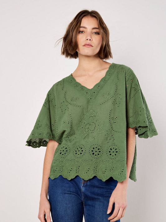 Apricot Bluse Damen Baumwolle bedruckt