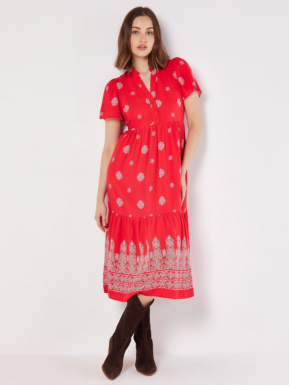 Apricot Midikleid Damen Viskose bedruckt