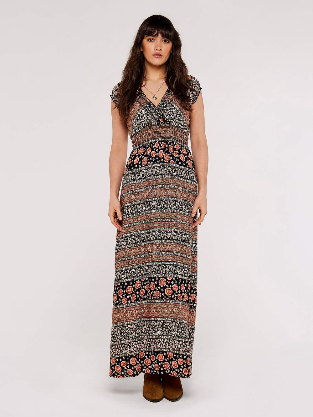 Apricot Maxikleid Damen Viskose gemustert