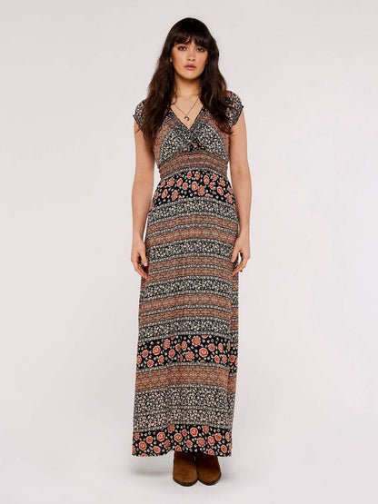 Apricot Maxikleid Damen Viskose gemustert