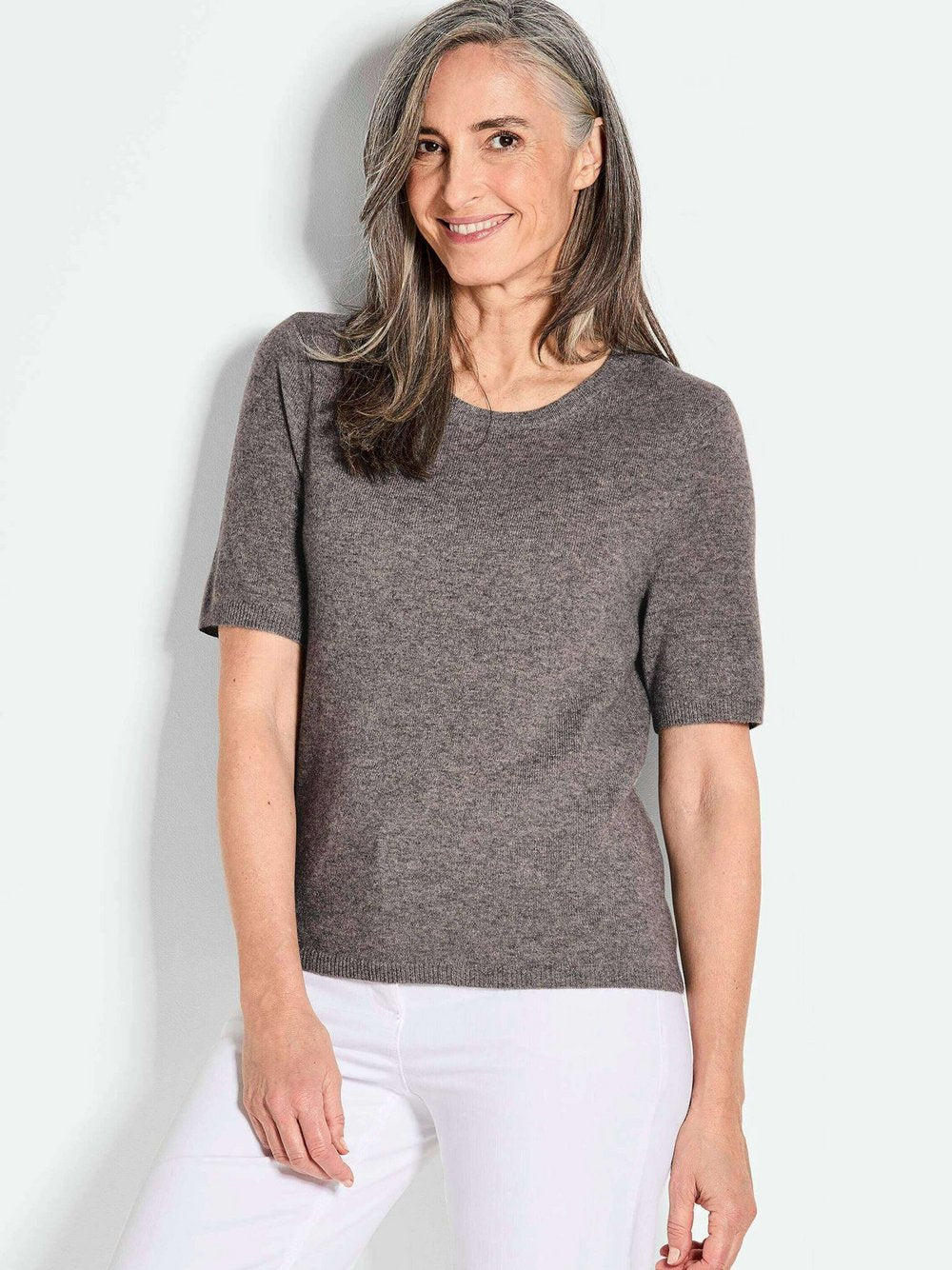 Goldner Kaschmirpullover mit Rundhals Damen Cashmere