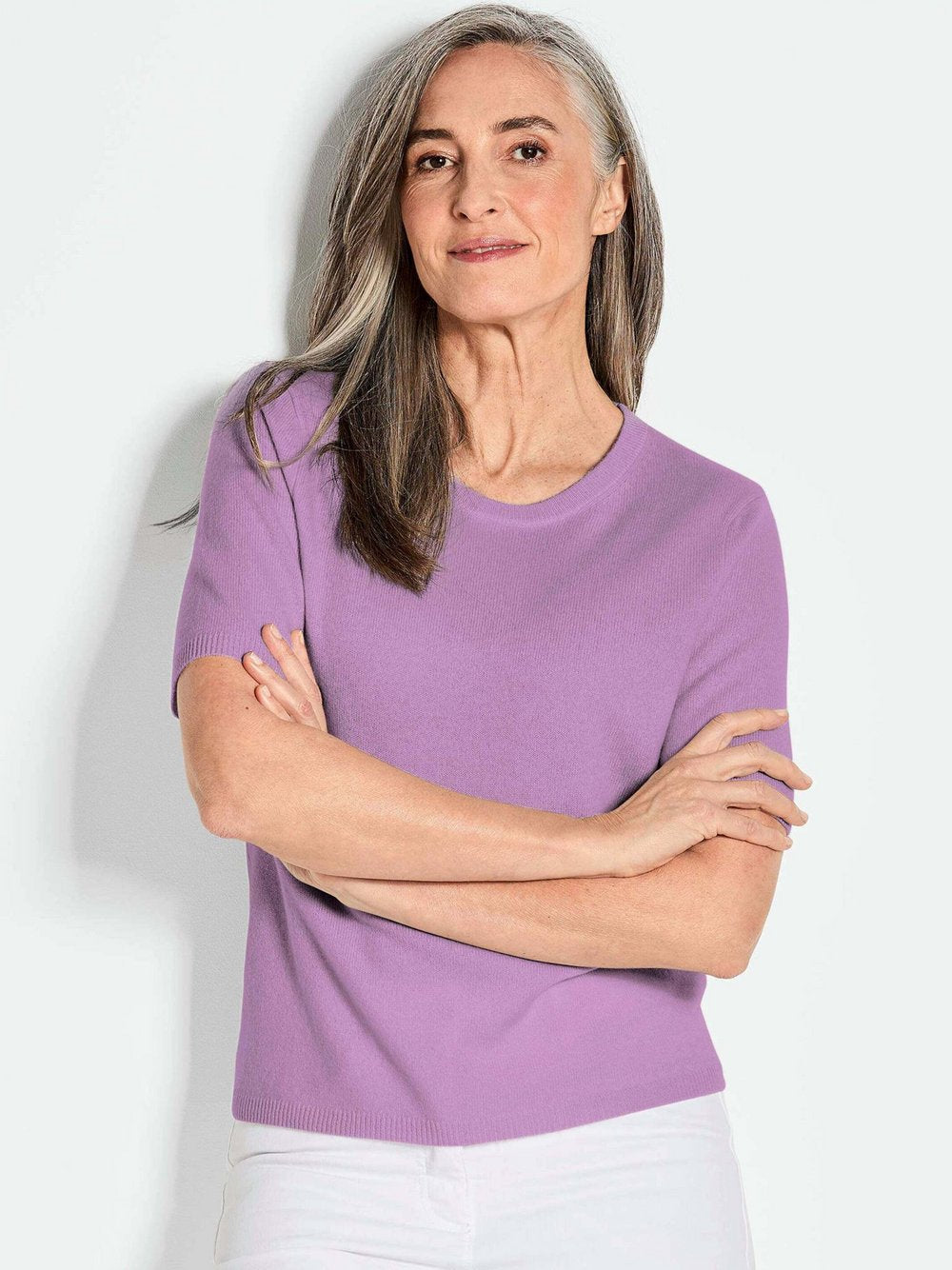 Goldner Kaschmirpullover mit Rundhals Damen Cashmere