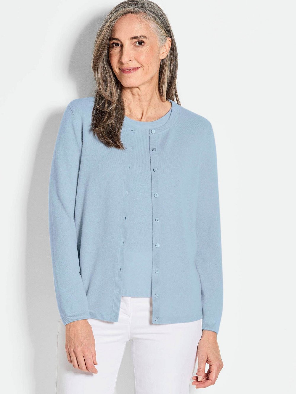 Goldner Kaschmirstrickjacke mit Rundhalsausschnitt Damen Cashmere