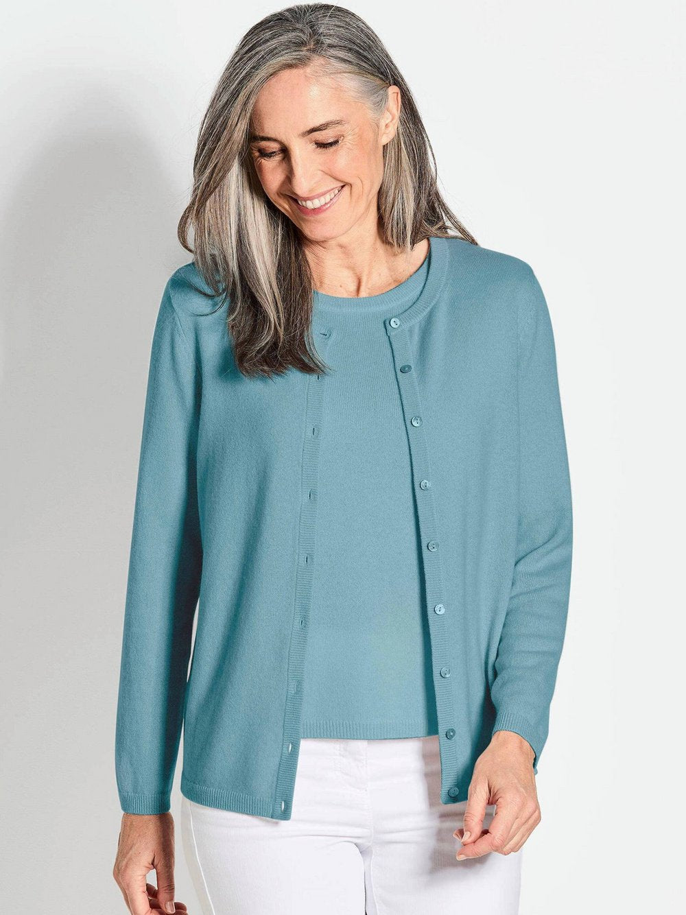 Goldner Kaschmirstrickjacke mit Rundhalsausschnitt Damen Cashmere