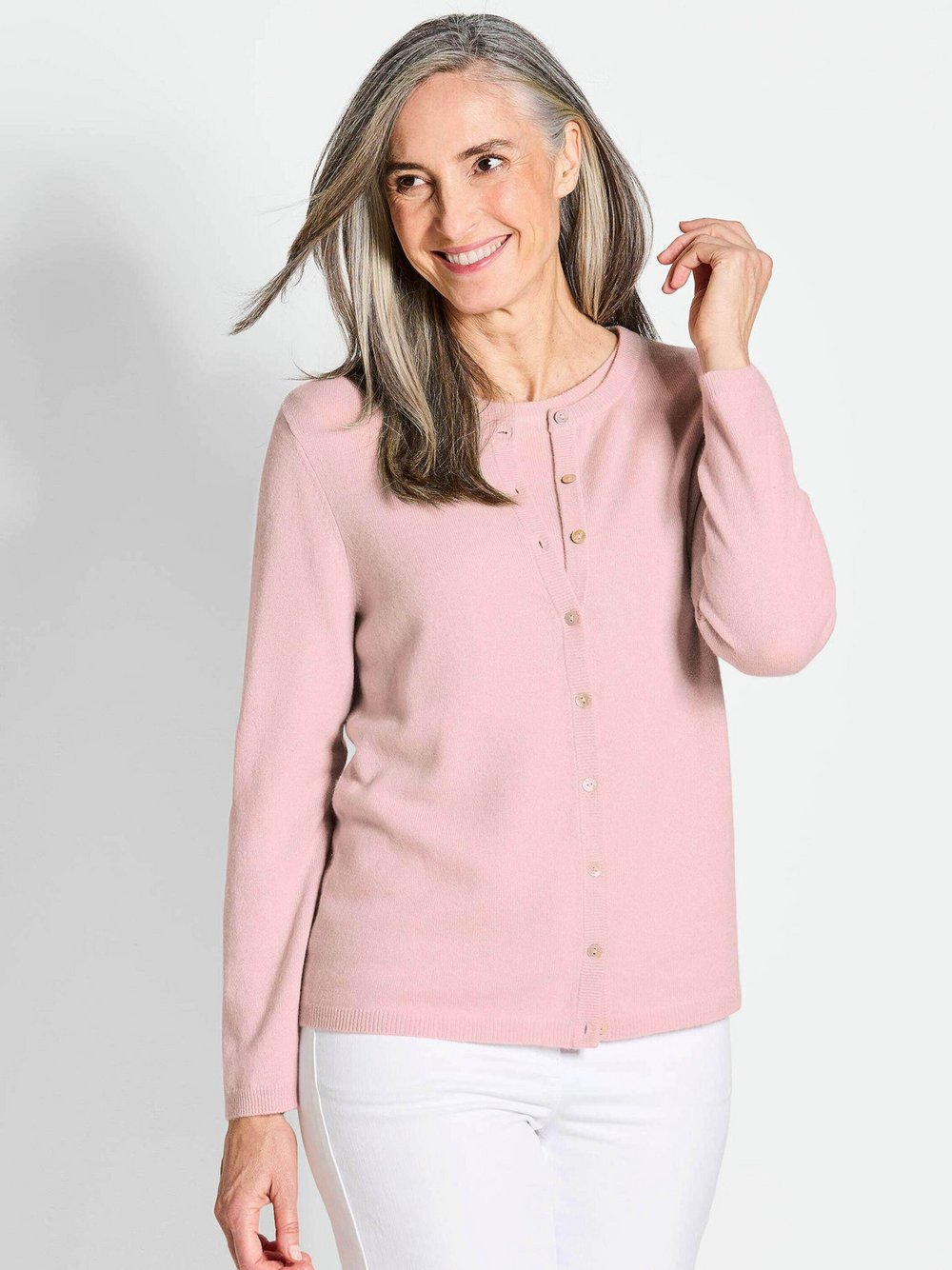 Goldner Kaschmirstrickjacke mit Rundhalsausschnitt Damen Cashmere