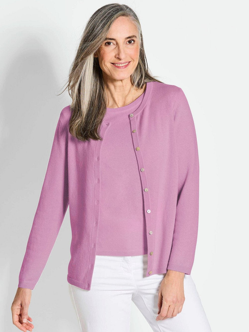 Goldner Kaschmirstrickjacke mit Rundhalsausschnitt Damen Cashmere