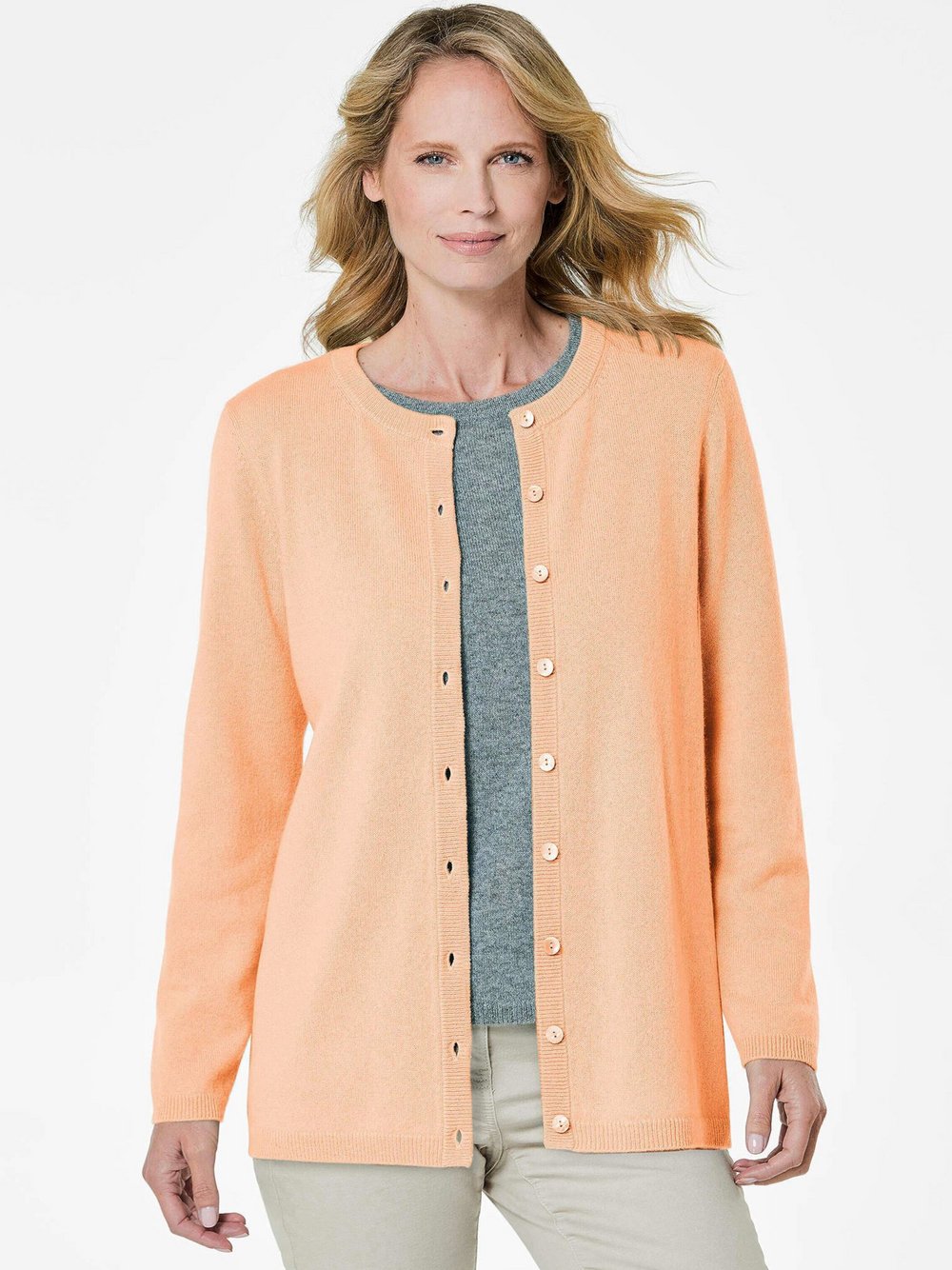 Goldner Kaschmirstrickjacke mit Rundhalsausschnitt Damen Cashmere