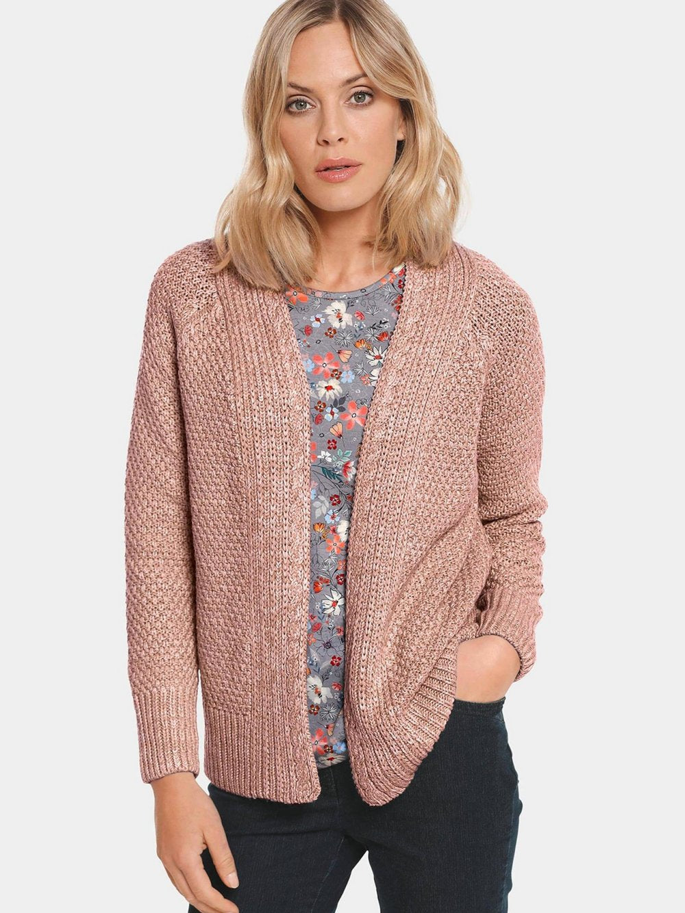 Goldner Strickjacke Damen Baumwolle strukturiert
