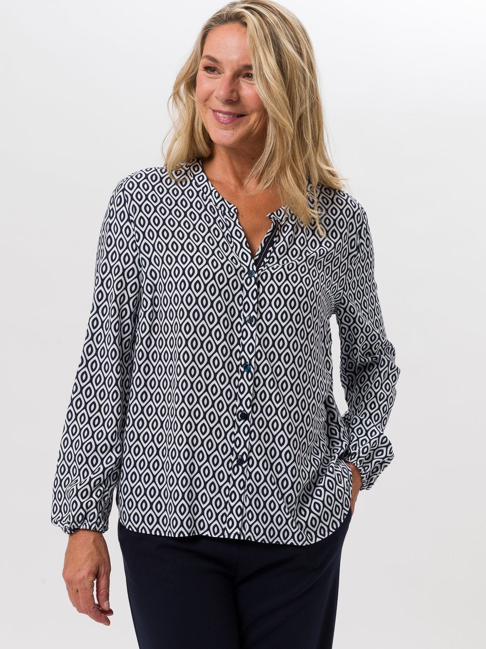 Frank Walder Langarmbluse Damen Viskose gemustert