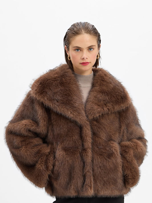 Neo Noir Kunstfell-Jacke Damen meliert