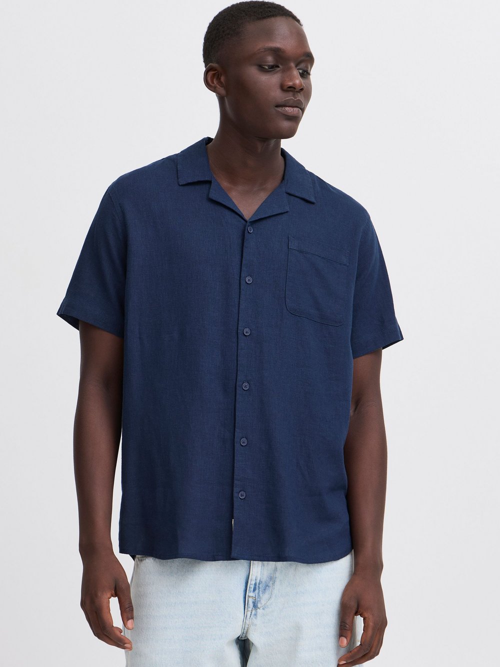 BLEND Kurzarmhemd Herren Regular Fit Leinen