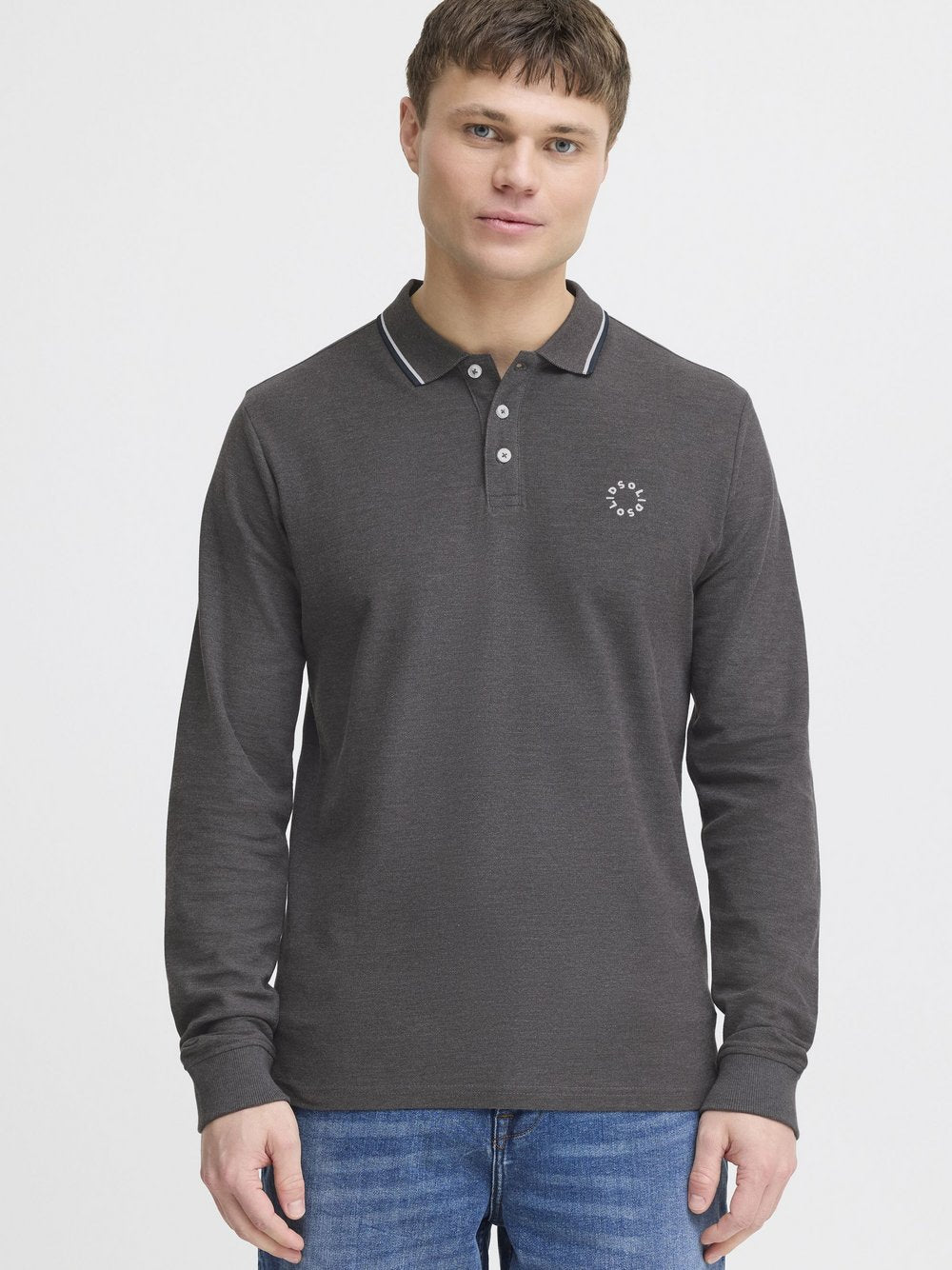 Solid Langarm-Poloshirt Herren Baumwolle