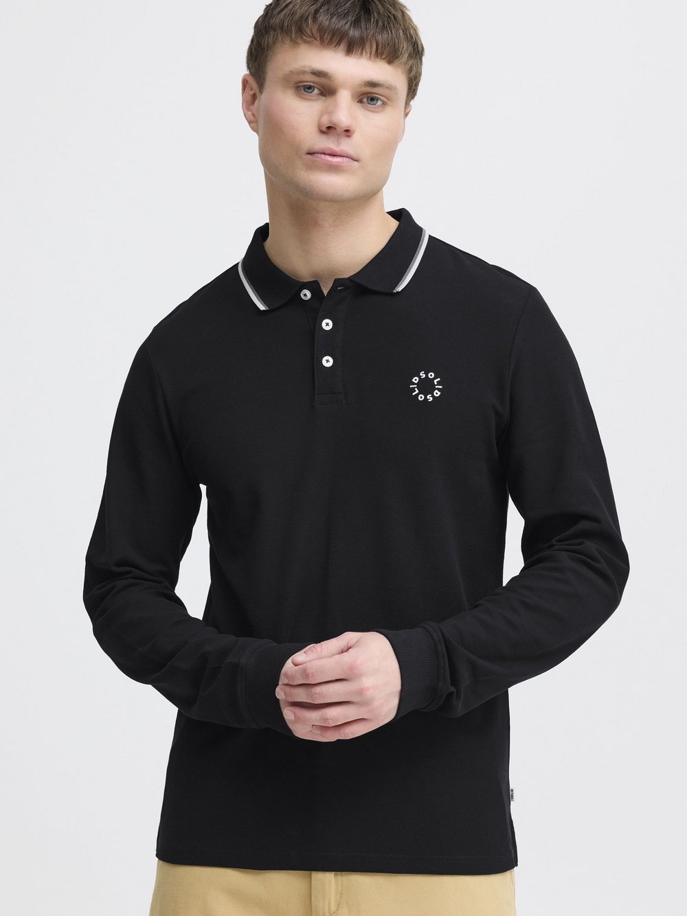 Solid Langarm-Poloshirt Herren Baumwolle